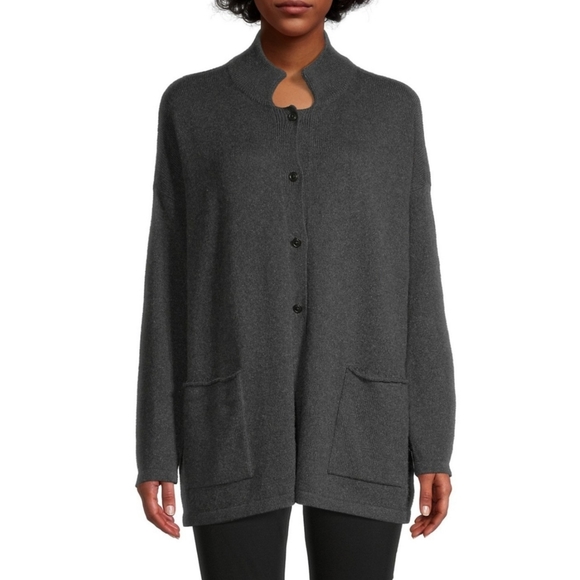 Eileen Fisher | Button-Down Cashmere-Blend Relaxed Cardigan in Charcoal Size XS - Picture 1 of 10